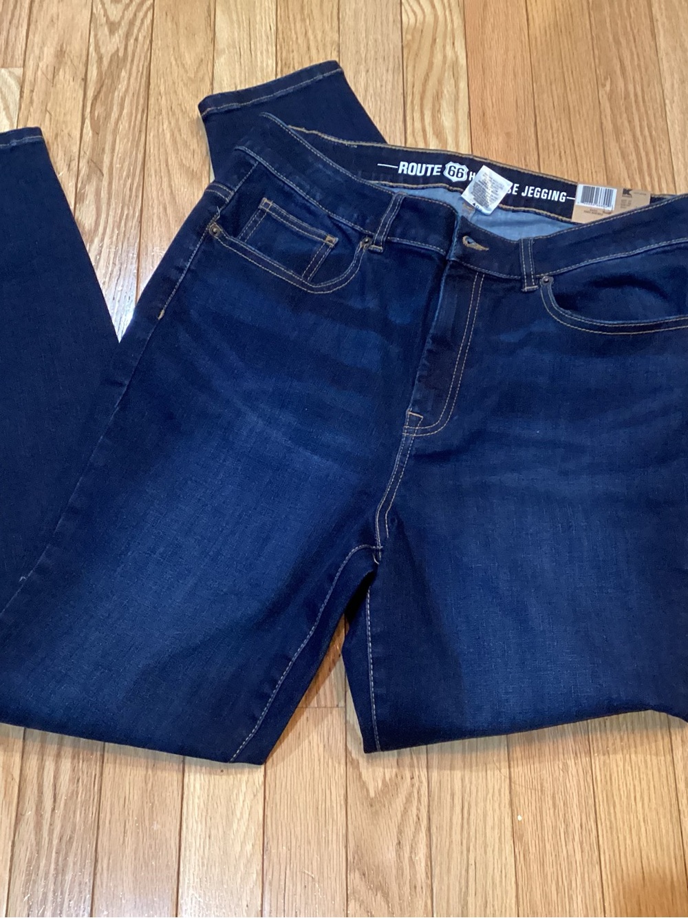 Route 66 Dark Indigo Denim Jeggings with Tan Patch